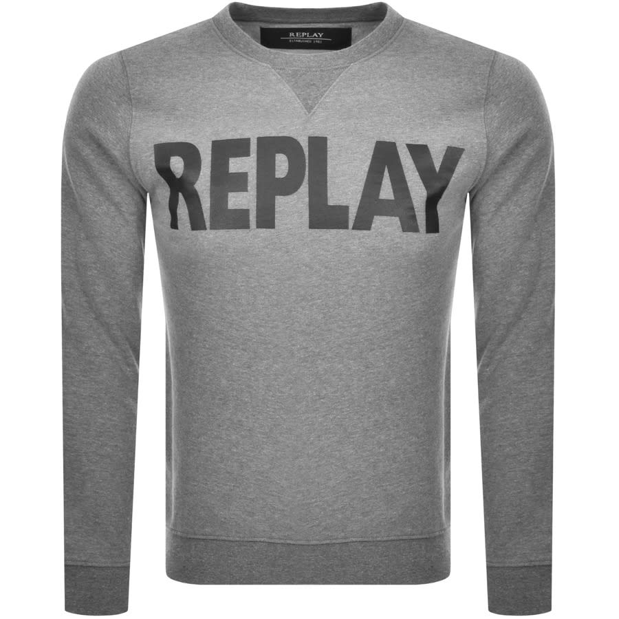 Alternative Image for ProductReplay Crew Neck Logo Sweatshirt Grey1